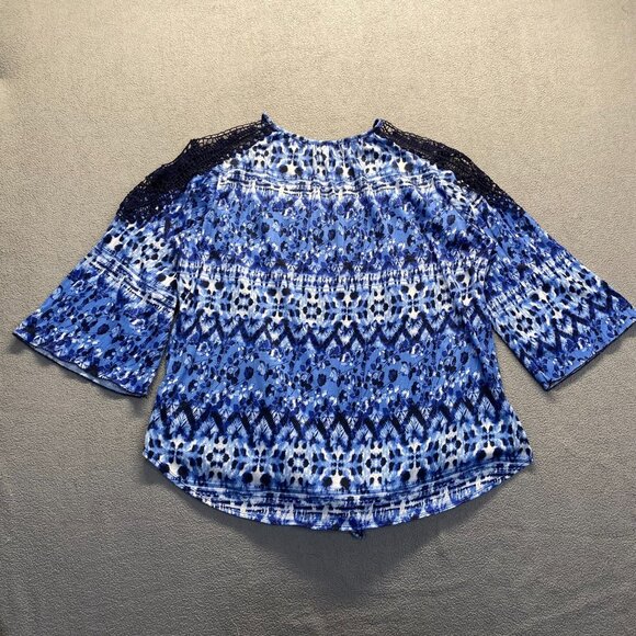 New York Laundry Top Womens Blue Pattern 3/4 Sleeve Stretch Blouse Sz 2X,Preppy - Picture 9 of 9